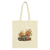 Vintage Car and Sunflower Tote Bag, Floral Classic Automobile Canvas Shopper, Stylish Reusable Grocery Bag, Car Lover Gift - Tawshia